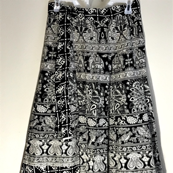 New Black White India new 100% cotton wrap Skirt - Picture 4 of 5